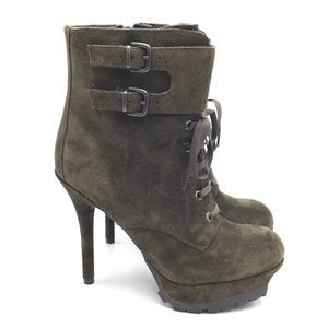 Sam Edelman Vancouver army green suede platform boot monk straps lace up 8 M